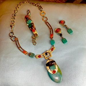 J. Jansen necklace, earrings,bracelet turquoise